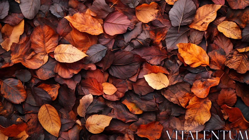 Autumn leaves form textured carpet in deep warm hues.