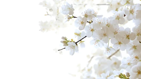 Spring Blossom Macro: White Cherry Flowers with Golden Stamens