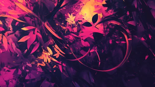 Abstract foliage in vivid magenta and orange light.