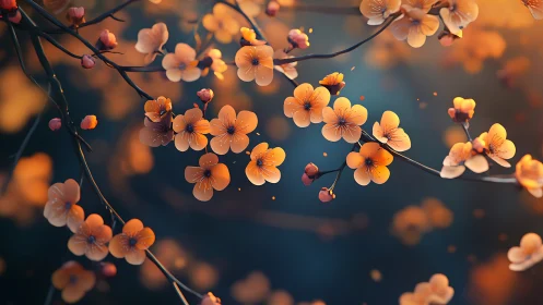 Golden Blossoms Dance Against Blue Twilight.