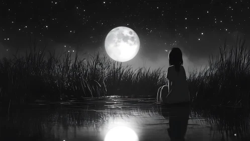 Moonlit river keeps quiet company with a sleepless dreamer