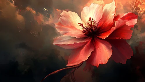 Glowing red blossom drifting gently through dusk skies.