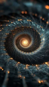 Starlit quantum vortex spirals toward a molten cosmic core.