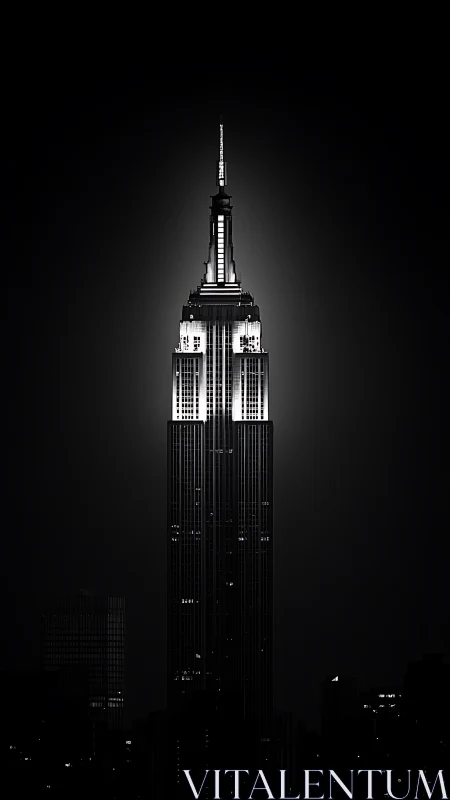Noir-lit tower carving silver into the midnight sky.