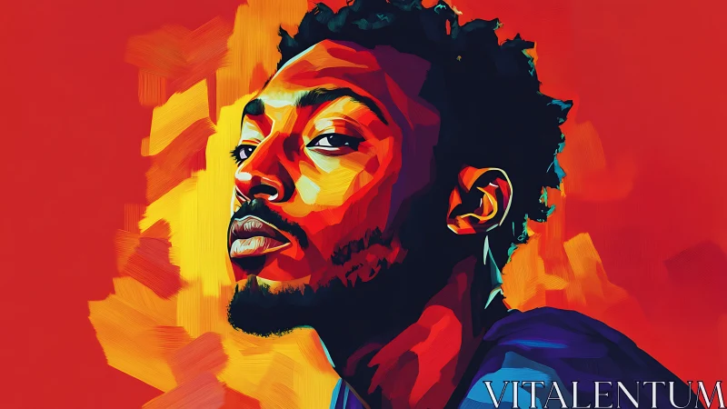 Chromatic vector portrait with high-contrast facial modeling.