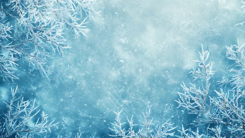 Frosty winter branches frame a calm, softly glowing sky