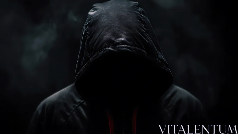 Hooded figure in darkness suggests mystery and hidden threat.