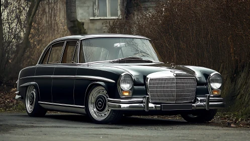 Restored classic luxury sedan with chrome detailing and low stance