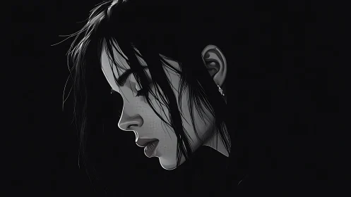 Side-lit monochrome portrait captures quiet introspection.