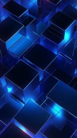 Glowing blue glass cubes build a calm geometric dreamscape