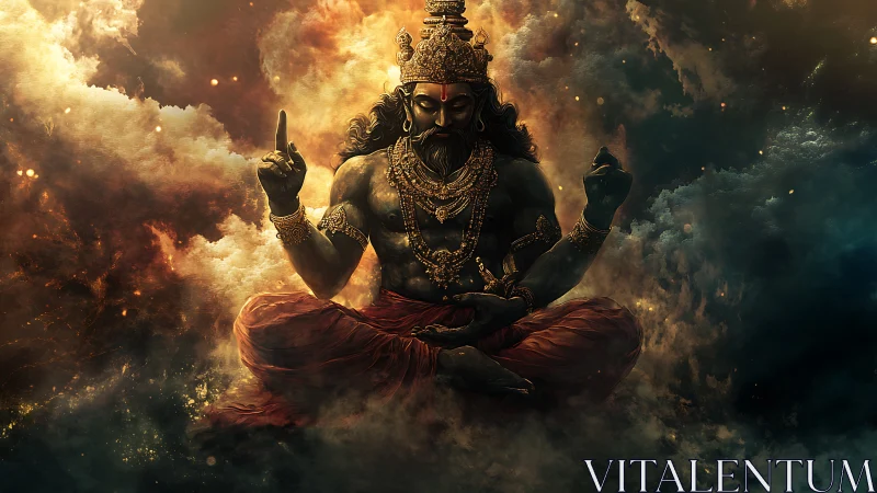 Cosmic sage of embers seated in stormlit eternity.