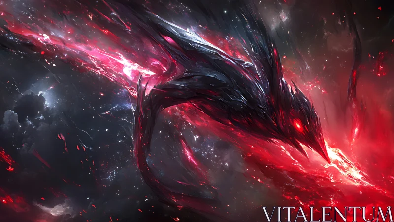 Digital painting of cosmic infernal bird in motion blur form.