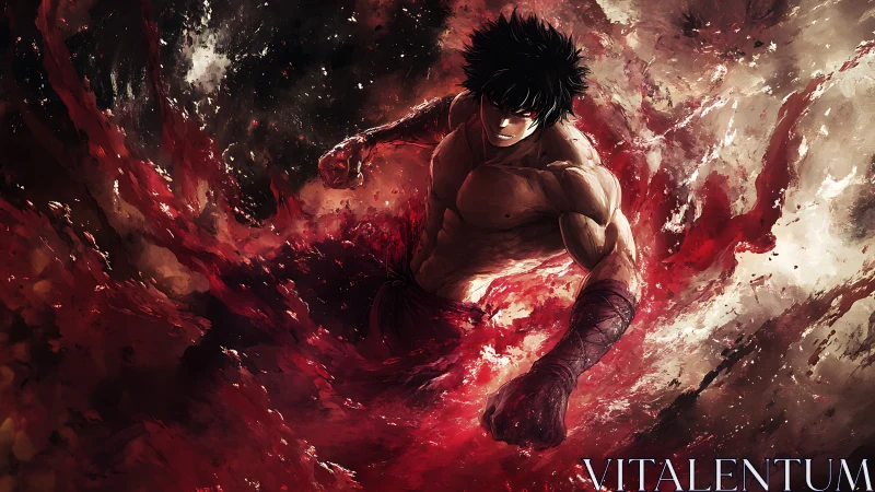 Storm of scarlet power swirling around lone fighter.