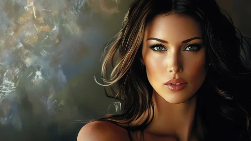 Digital portrait of woman with neutral background field.