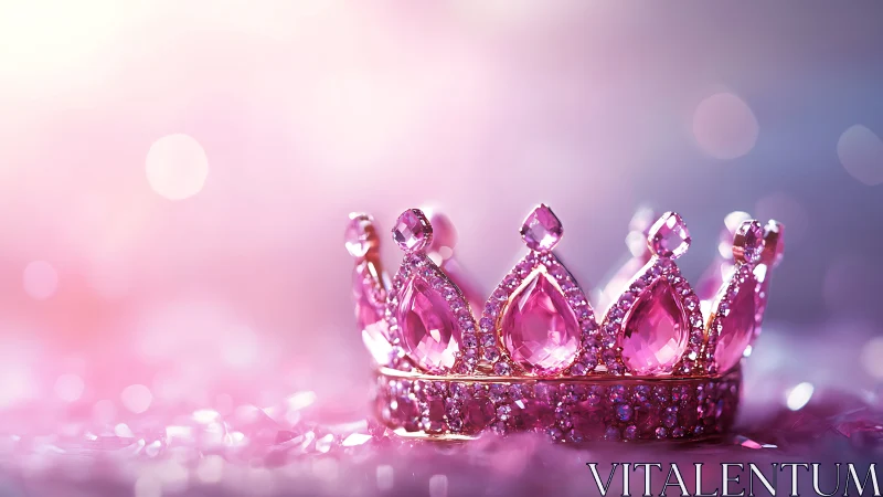 Glimmering pink jewel crown rests softly in dreamy light