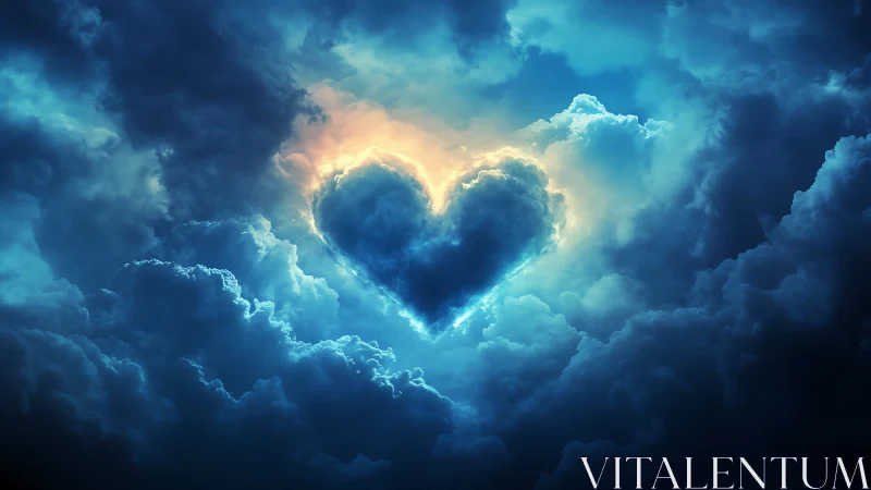 Heart-Shaped Cloud Formation Glowing Against Stormy Sky.