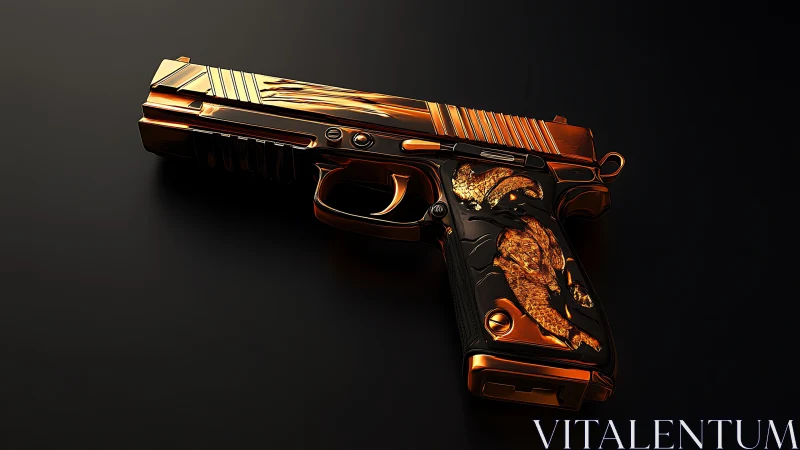 Luxurious gold-plated handgun gleams against dark backdrop