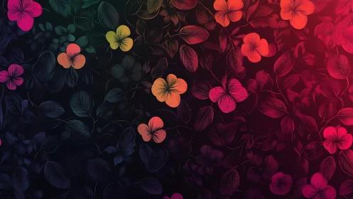 Floral Gradient: Luminous Flowers Against Dark Foliage.