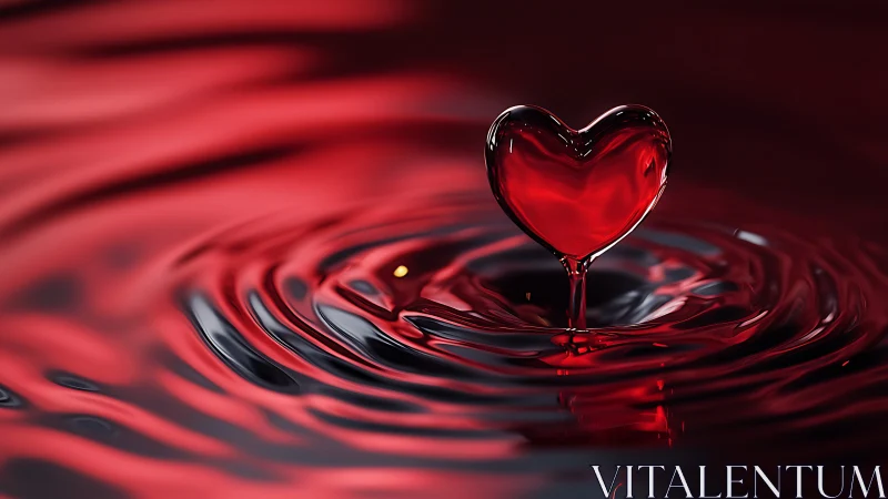 Red Heart-Shaped Droplet Suspended Above Liquid Ripples.