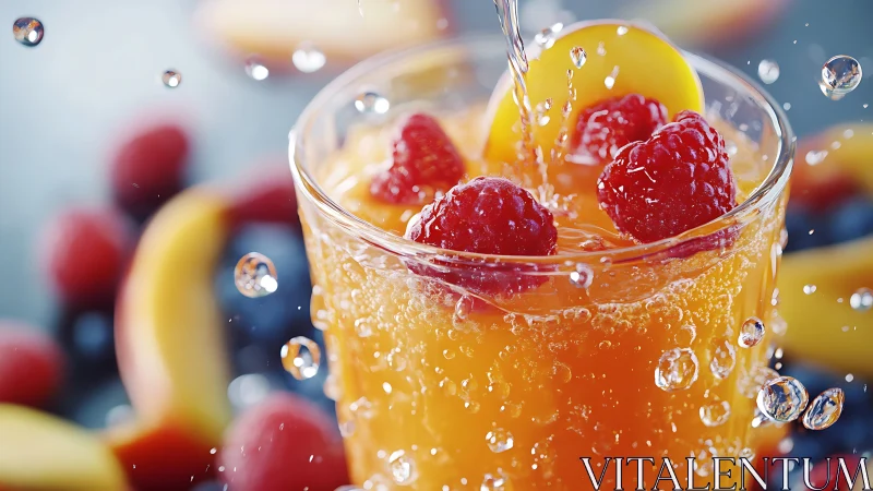 Sparkling berry peach juice explodes with vibrant freshness