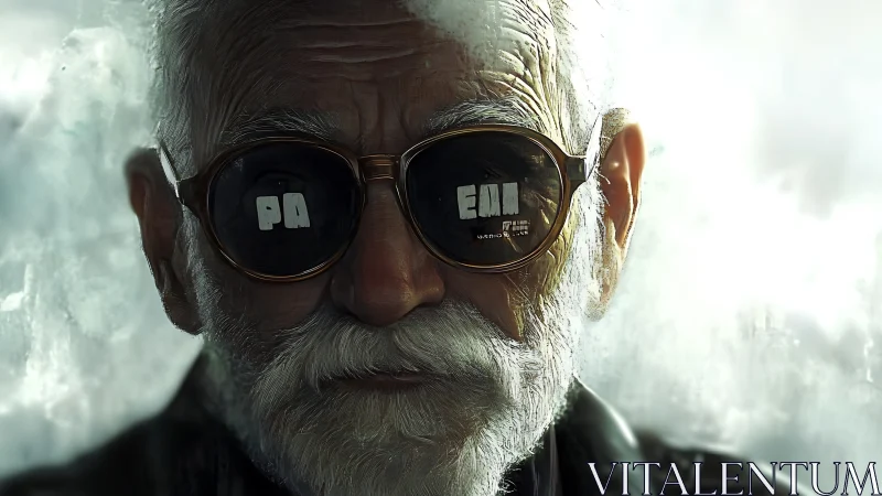 Digital painting portrait with reflective urban sunglasses framing.