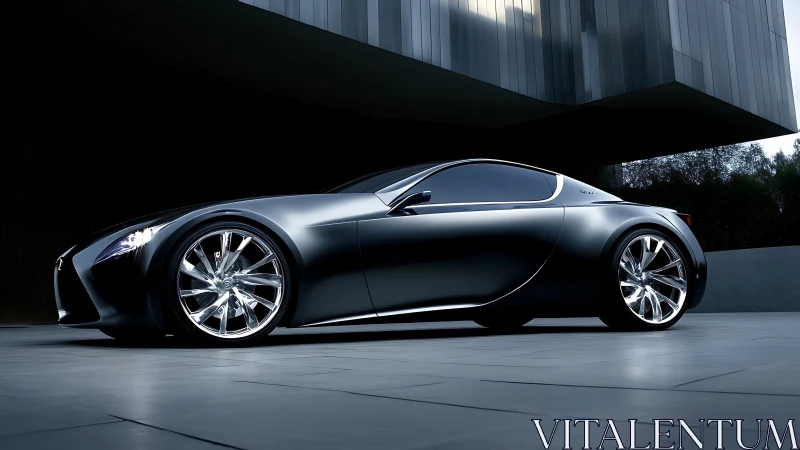 Low-angle hypercar rendering with matte body and chrome wheels