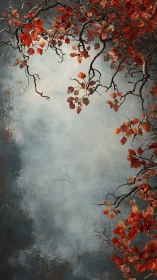 Autumn branches frame textured sky in atmospheric vertical study