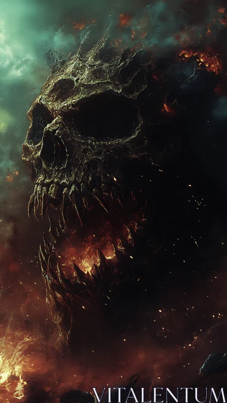 Skull-shaped inferno rises roaring from a storm of embers