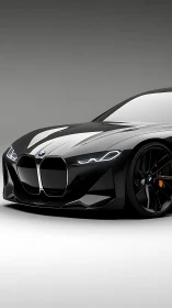 Black coupe concept render shows front three-quarter view