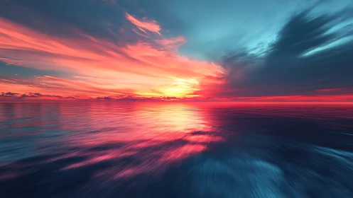 Sunlit ocean horizon glowing with dreamy sunset colors.
