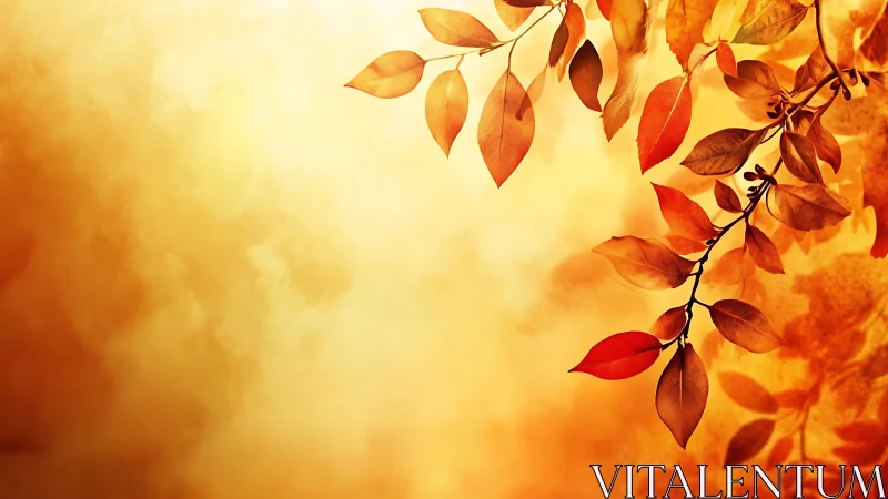 Golden autumn leaves drifting in a warm evening glow.