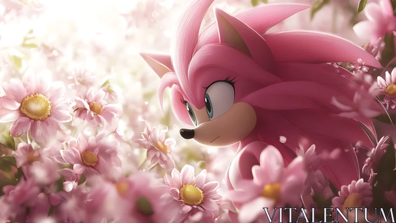 Petal-bright hedgehog heroine pauses amid rosy daylight blooms