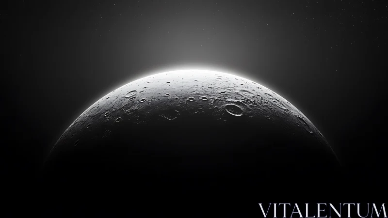 Limb-lit cratered moon surface rendered with high dynamic contrast