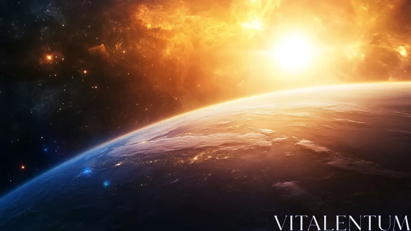 Low-orbit planetary horizon under intense stellar sunrise