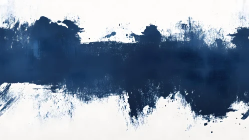Abstract navy blue brushstroke on white background, modern art.