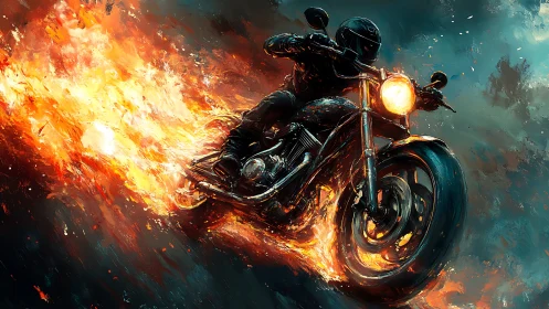 Motorcycle rider speeds through fire with dynamic motion