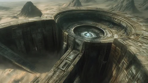 Mysterious desert ring complex with glowing core portal.