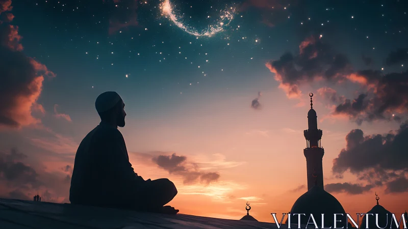 Twilight prayers drift upward as galaxies bloom above