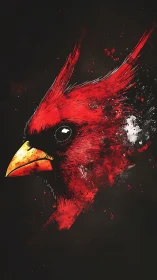 Crimson cardinal erupts from darkness in splashed ink fire