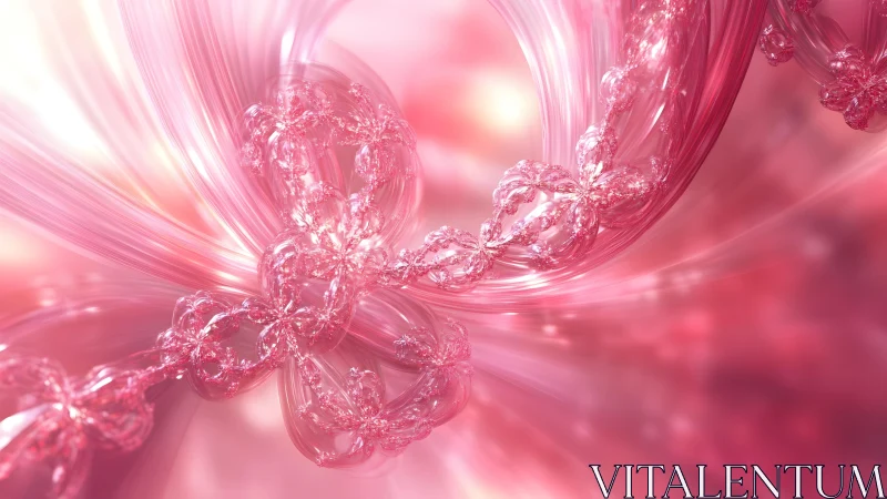 Shimmering Pink Fractal Art With Abstract Glass-Like Flowers.