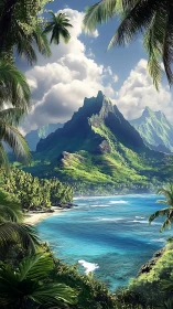 Tropical Paradise: Volcanic Peaks Frame Turquoise Waters.