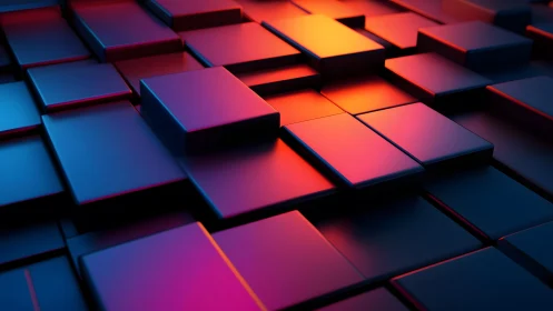 Abstract geometric 3D cubes with vibrant neon lighting effect.
