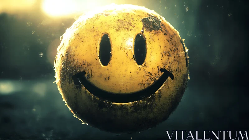 Grimy Neon Smiley Orbiting Through Moody Urban Gloom.