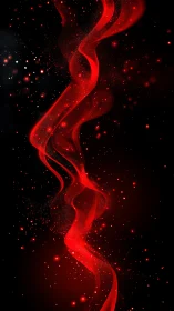 Velvet red ribbons dancing through a starry midnight sky.