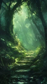 Luminescent Forest Cathedral: Digital Environment Rendered Through Atmospheric Depth.