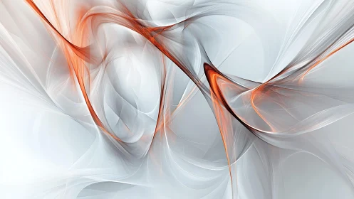 Abstract flowing lines in orange and gray digital art style.