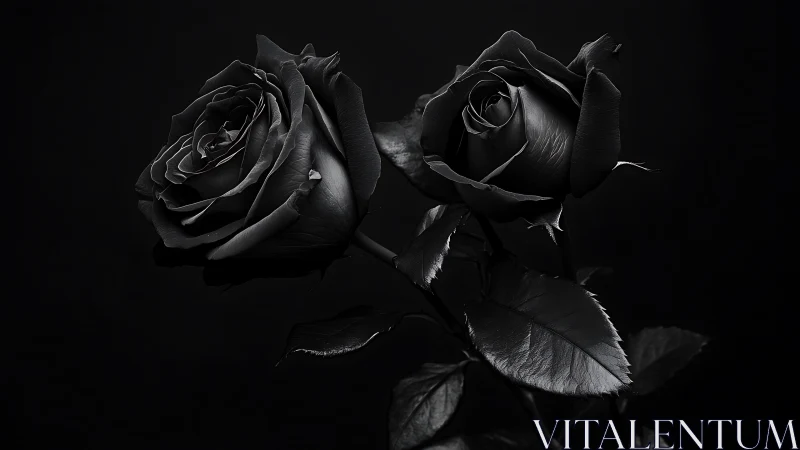 Monochromatic Rose Specimens Rendered in Dramatic Chiaroscuro Lighting.