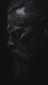 Low-key side profile of bearded male subject in shadow.