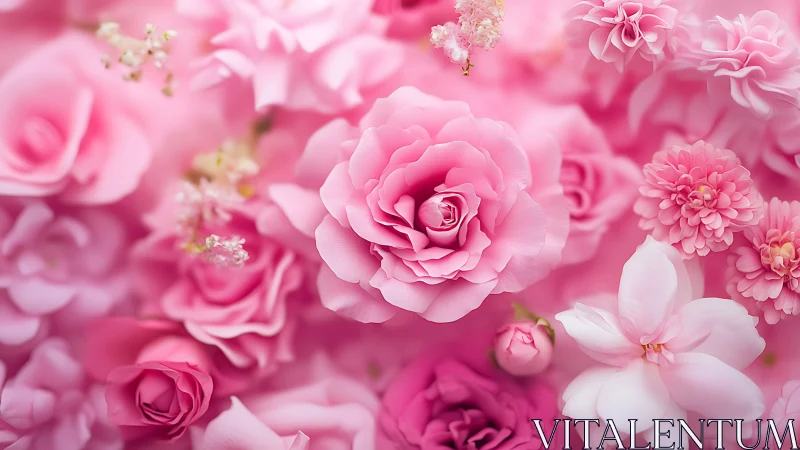 Pink floral abundance showcases layered blooms in soft focus.