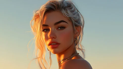 Sunlit digital portrait captures soft golden hour glow.